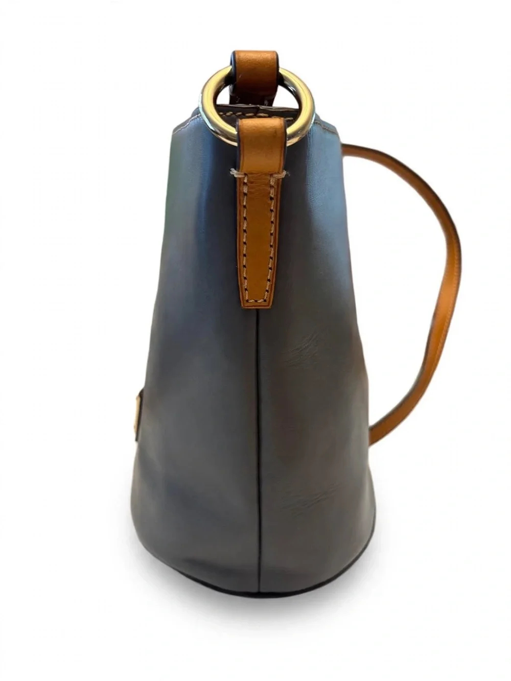 Dooney & Bourke Small Bucket Bag Smooth Leather Slate Grey Tan Trim